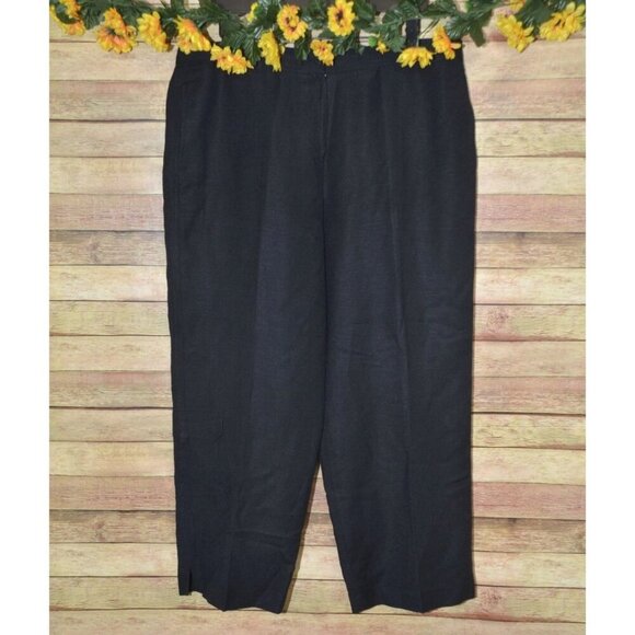 Larry Levine Black Cropped Ankle Linen Blend Pants Size 16 Casual Cargo Pocket - Picture 1 of 8